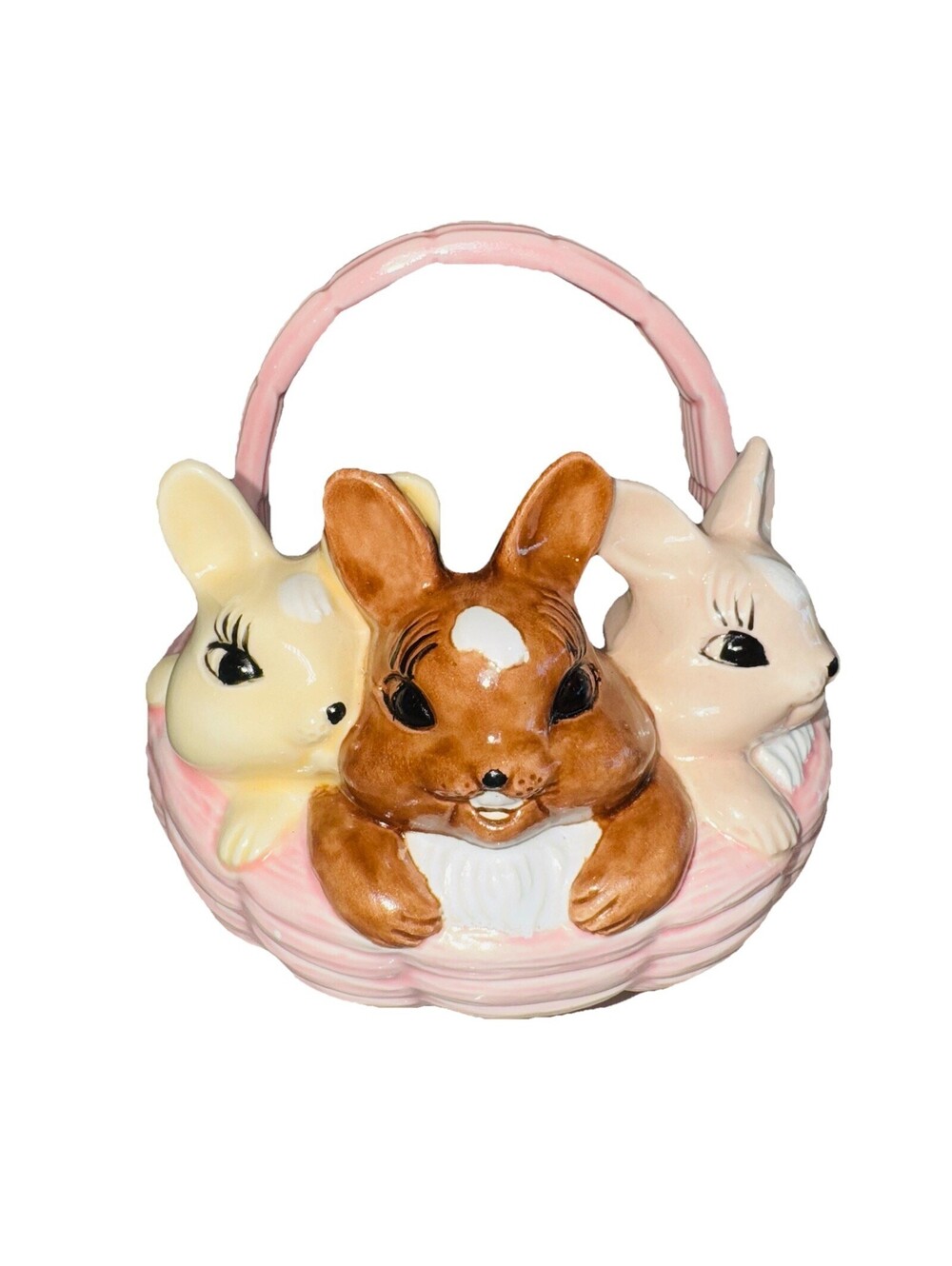 Kitsch Handmade Bunny Farmhouse Basket Pink Rabbit Atlantic Mold 7" Countryside